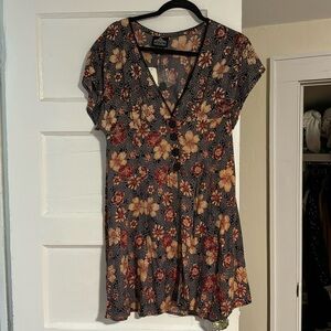 Angie button gray floral dress